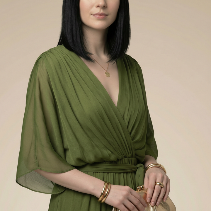 ISLA | CHIFFON V-NECK MIDI DRESS