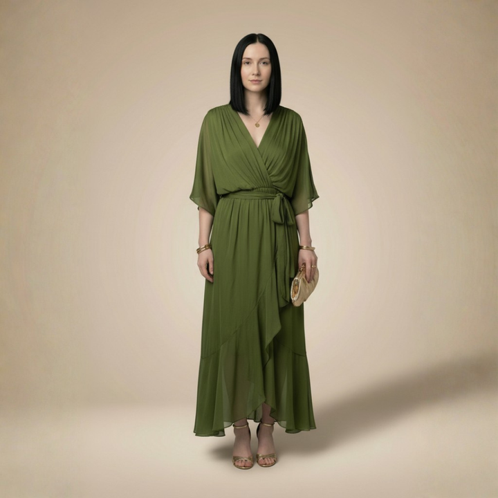 ISLA | CHIFFON V-NECK MIDI DRESS