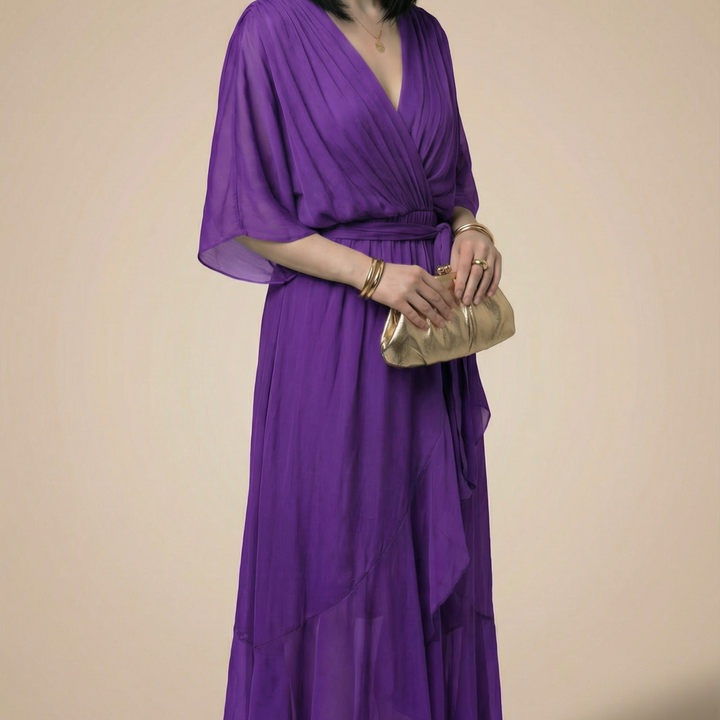 ISLA | CHIFFON V-NECK MIDI DRESS