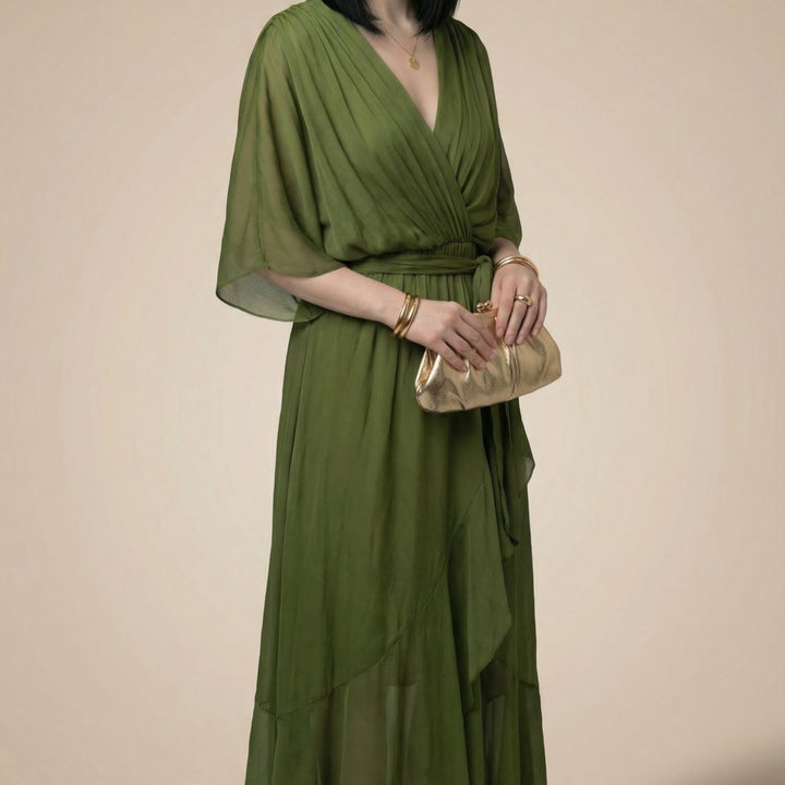 ISLA | CHIFFON V-NECK MIDI DRESS