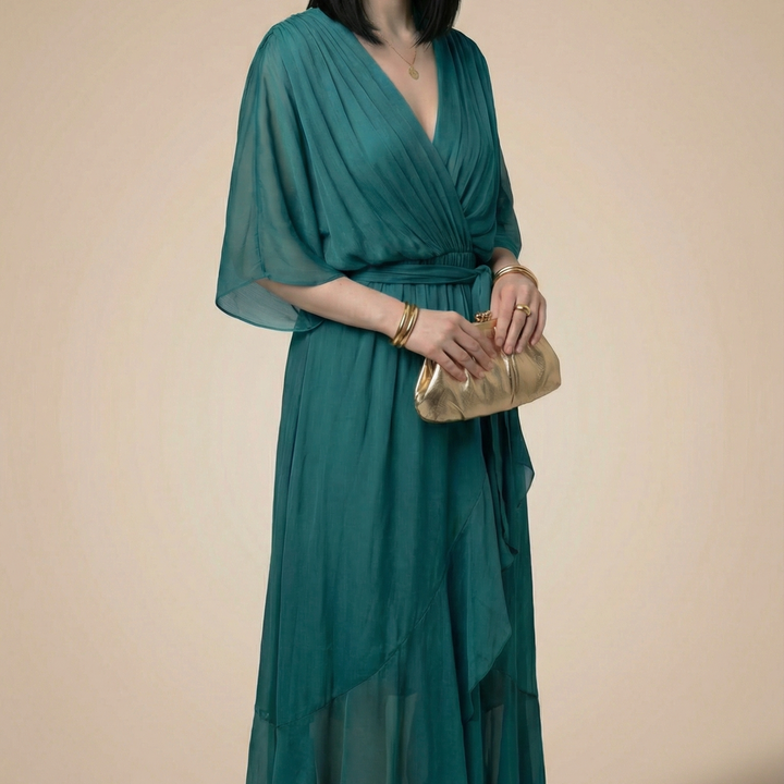 ISLA | CHIFFON V-NECK MIDI DRESS