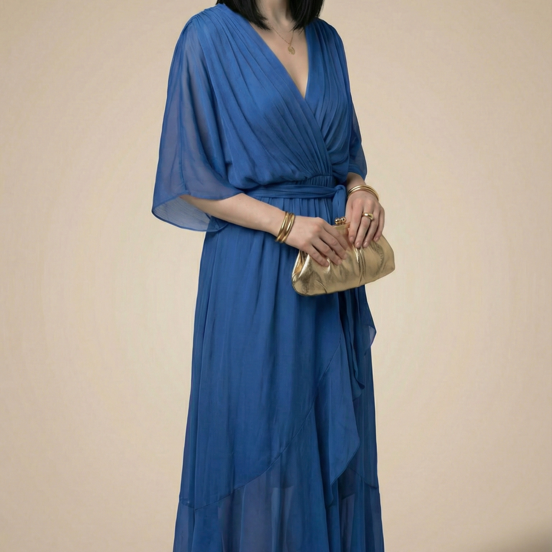 ISLA | CHIFFON V-NECK MIDI DRESS