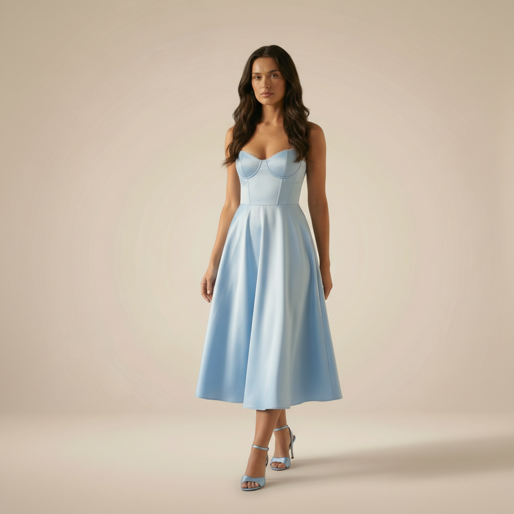 LORENA V-NECK MIDI DRESS WITH SOFT LAYERED SKIRT | TIMELESS ELEGANCE