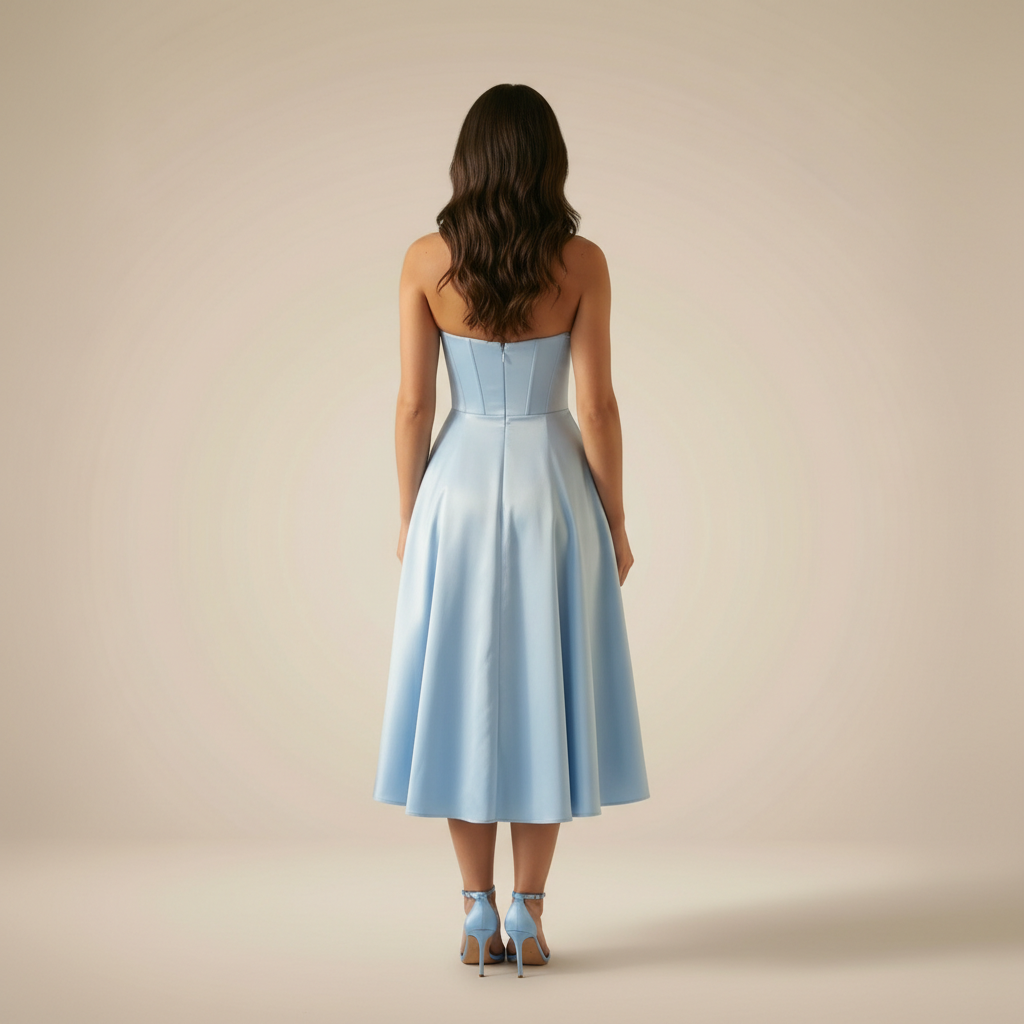 LORENA V-NECK MIDI DRESS WITH SOFT LAYERED SKIRT | TIMELESS ELEGANCE