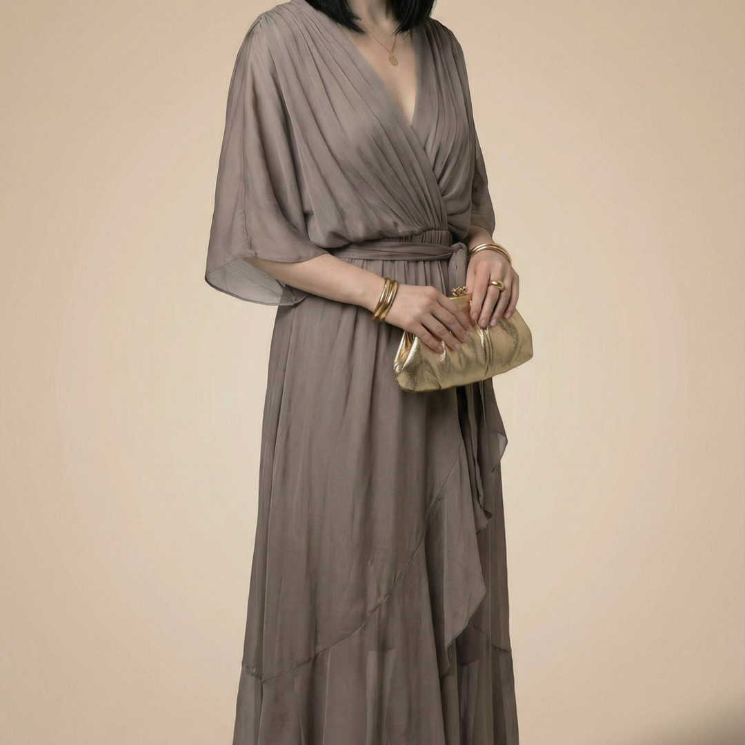 ISLA | CHIFFON V-NECK MIDI DRESS