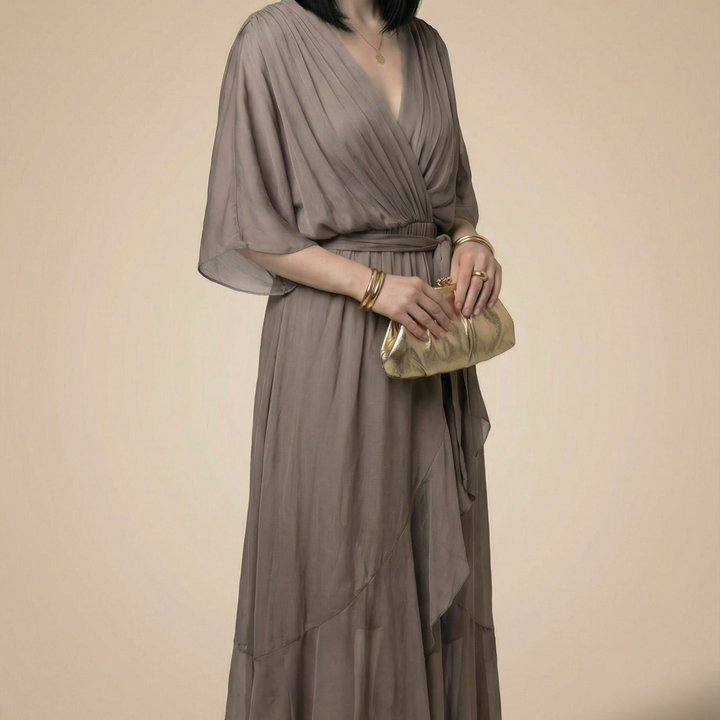 ISLA | CHIFFON V-NECK MIDI DRESS