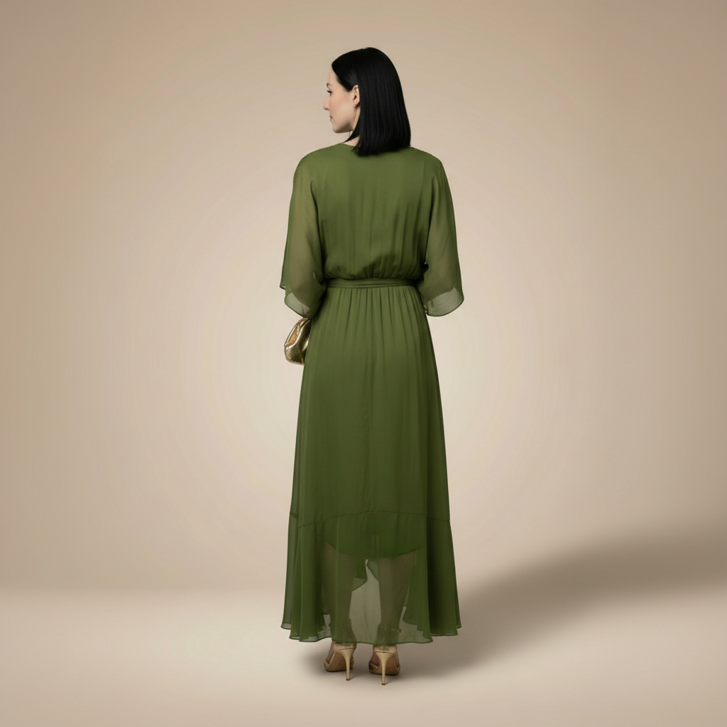 ISLA | CHIFFON V-NECK MIDI DRESS