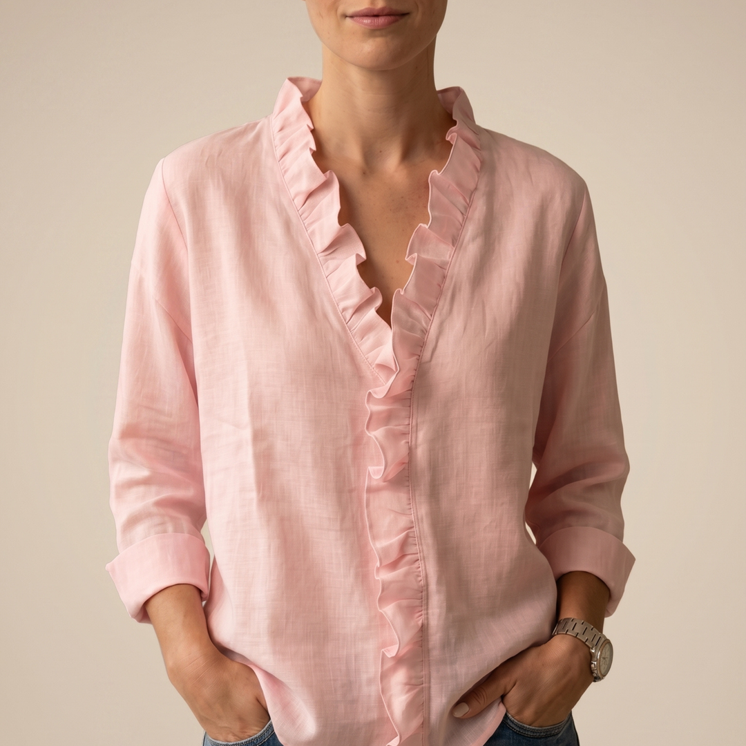 CHANDRIA | V-NECK BLOUSE WITH DELICATE RUFFLES