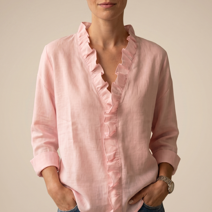CHANDRIA | V-NECK BLOUSE WITH DELICATE RUFFLES