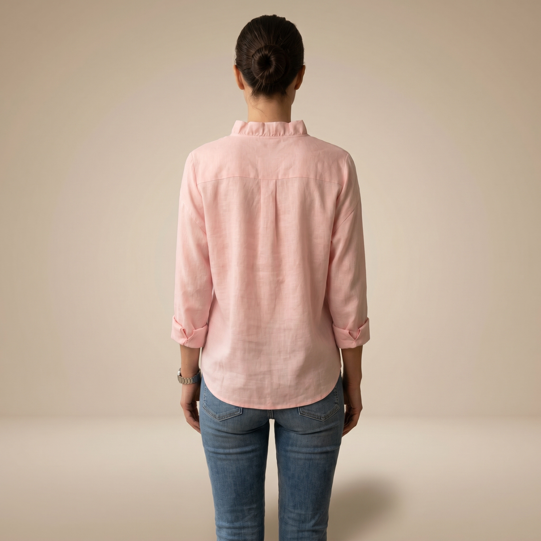 CHANDRIA | V-NECK BLOUSE WITH DELICATE RUFFLES