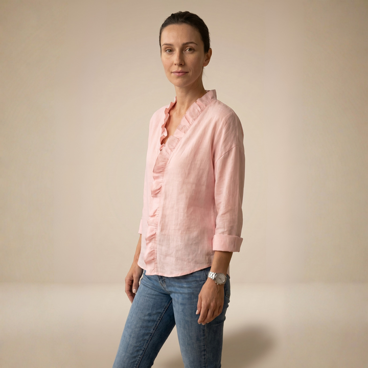 CHANDRIA | V-NECK BLOUSE WITH DELICATE RUFFLES