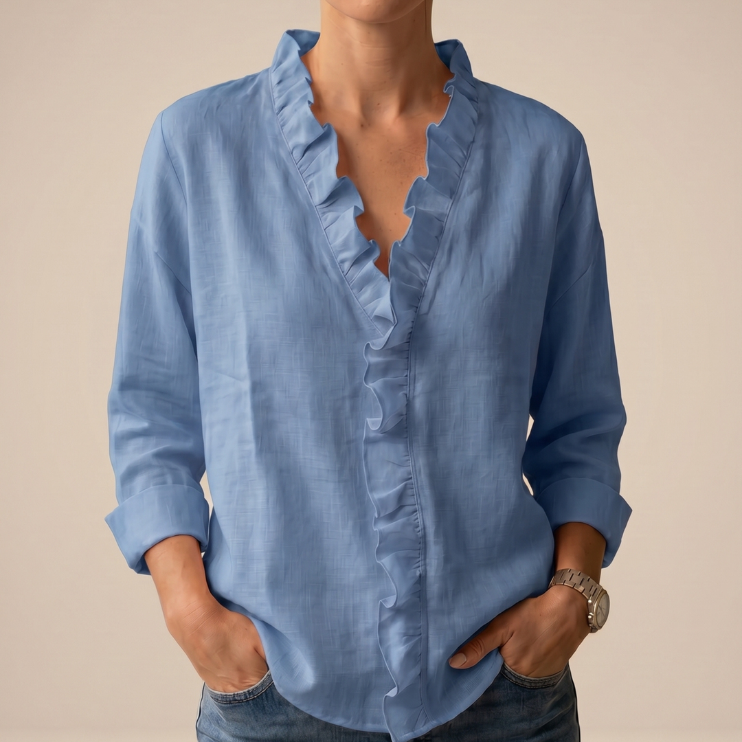 CHANDRIA | V-NECK BLOUSE WITH DELICATE RUFFLES