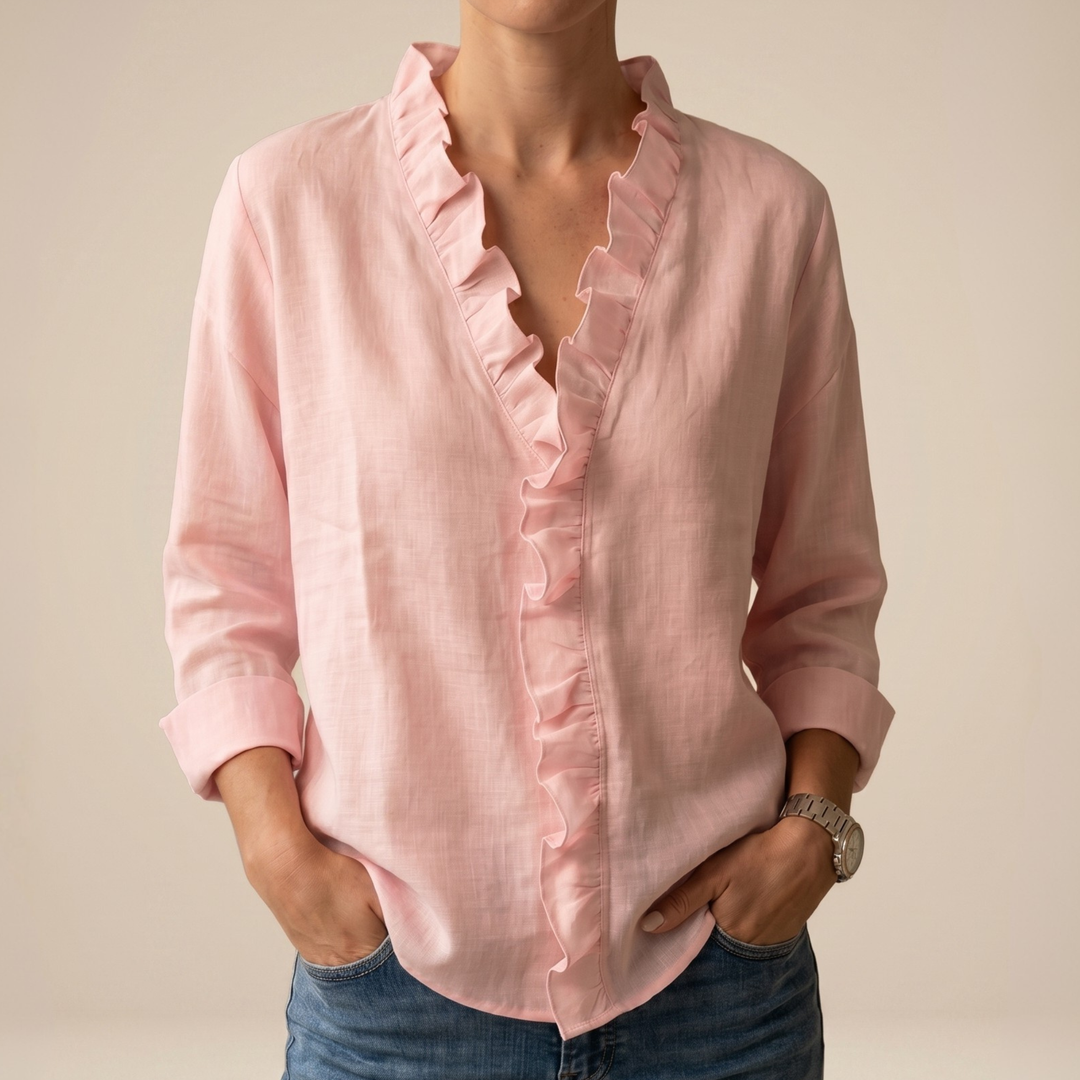 CHANDRIA | V-NECK BLOUSE WITH DELICATE RUFFLES